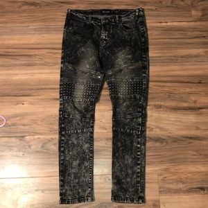 Black Acidwash Moto Jeans